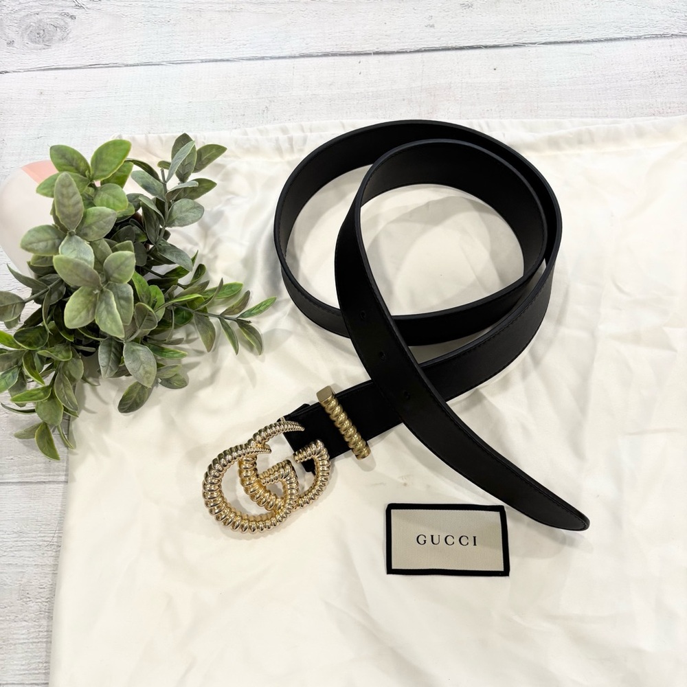 Gucci Black Leather Moon Calfskin Torchon Double G buckle belt 100 40